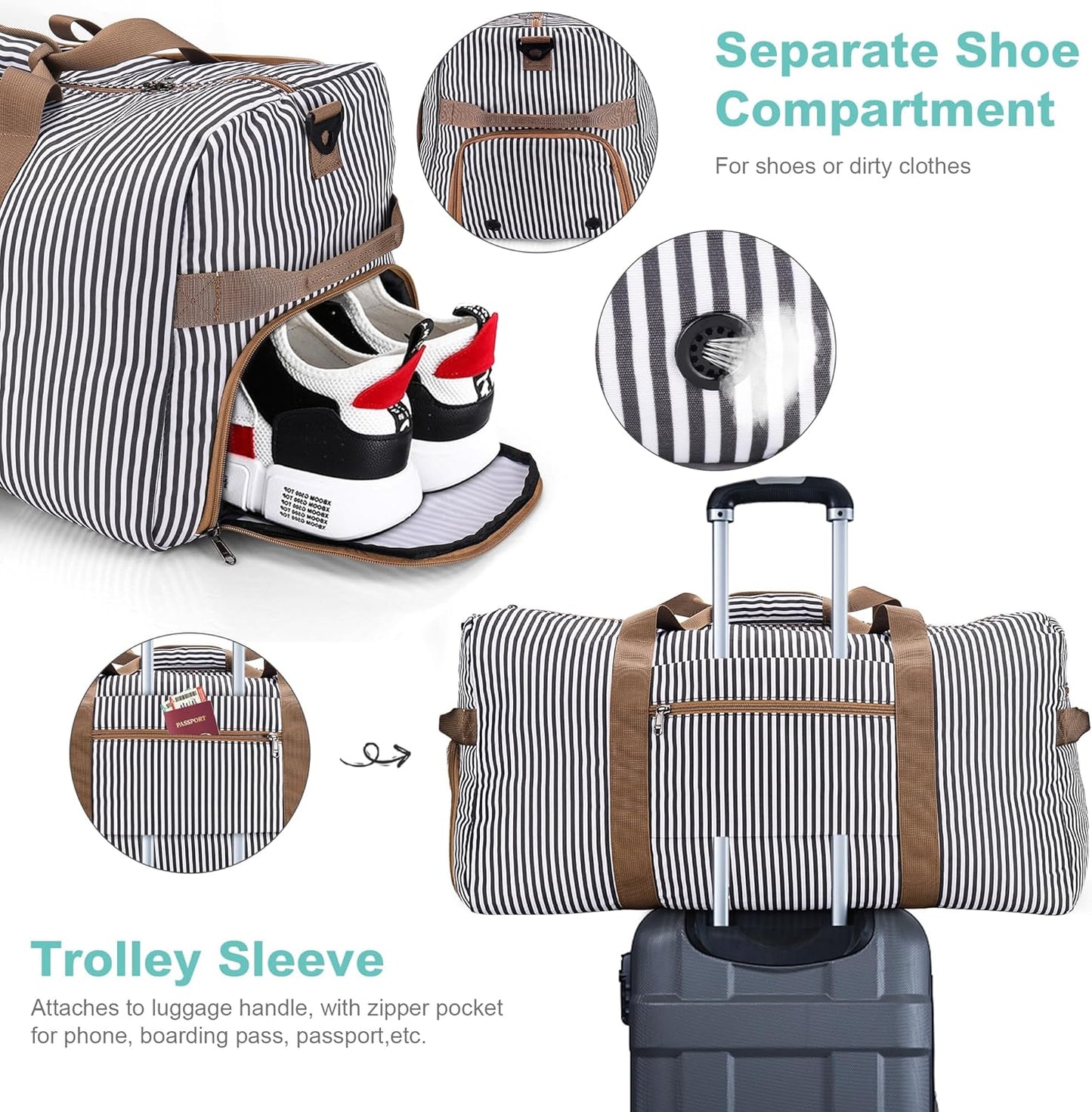 120L Duffle Bag for Travel, Large Foldable Waterproof Travel Duffel Bags Weekender Overnight Bag for Men and Women with Shoe Compartment (Stripe)