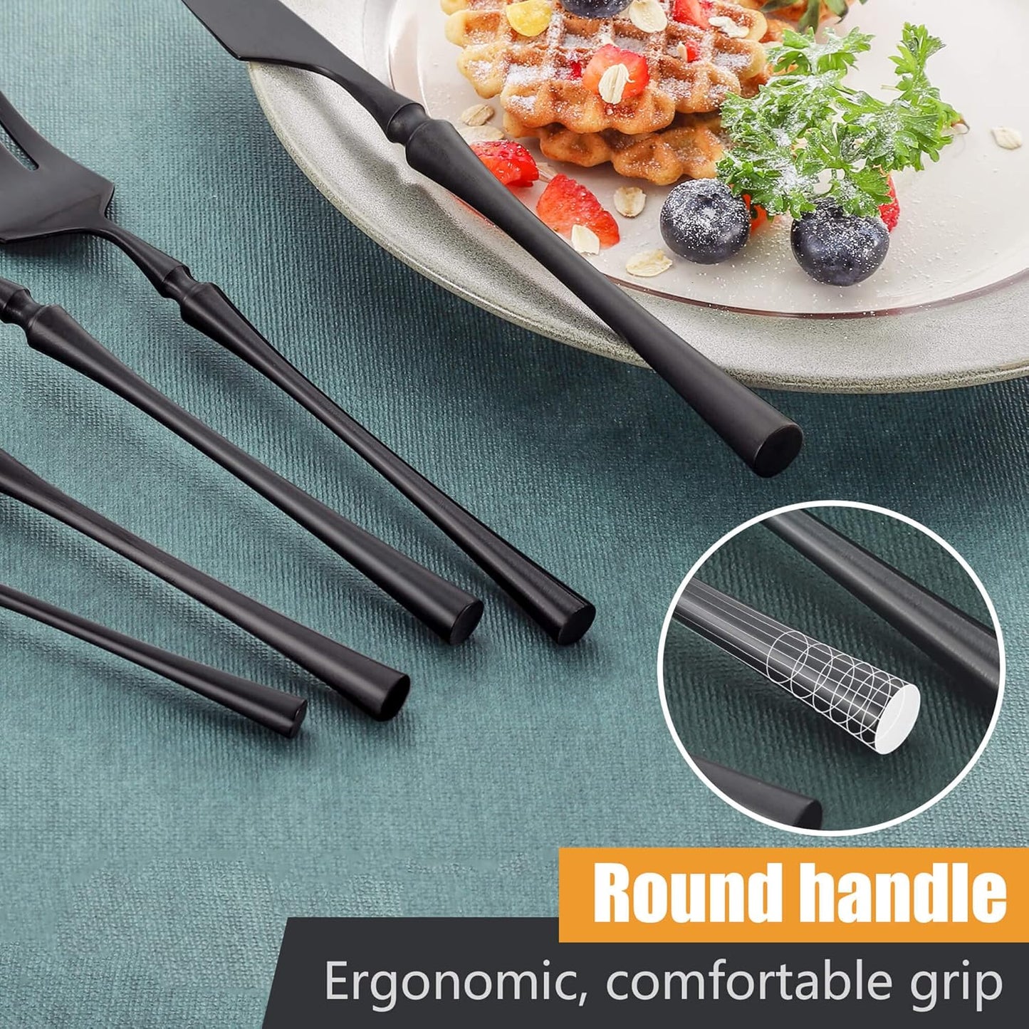 20-Piece Matte Black Silverware Set for 4,Modern 18/10 Stainless Steel Flatware Set,Unique Rustic Cutlery Utensils Set,Spoon and Fork Set for Home, Restaurant,Mirror Polished,Dishwasher Safe
