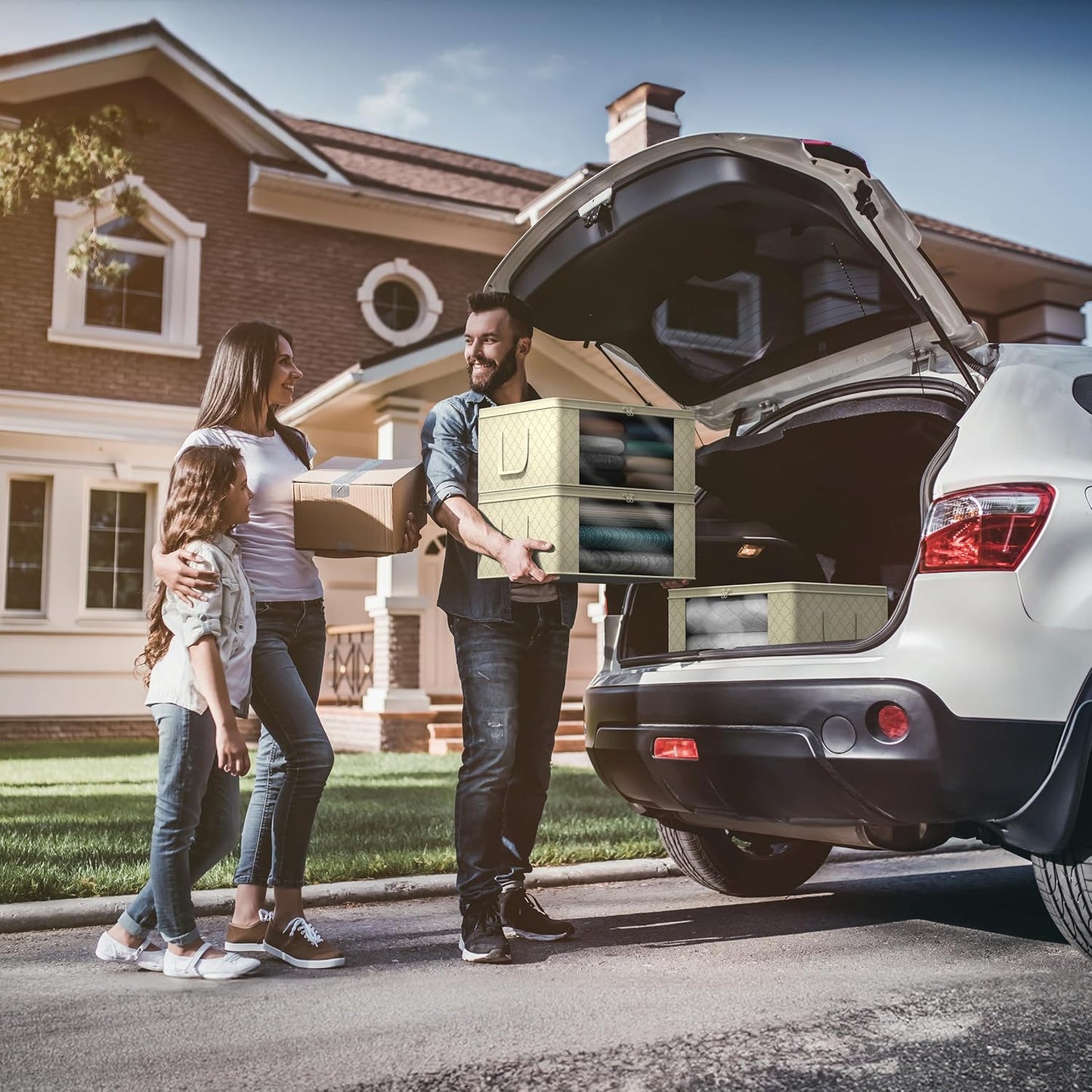 Sorbus Medium Clothes Storage Bags - Foldable Blanket Storage Bins for Organizing Bedroom, Closet, Clothing, Comforter, Organization with Clear Window, Lids and Carry Handles - Set of 8