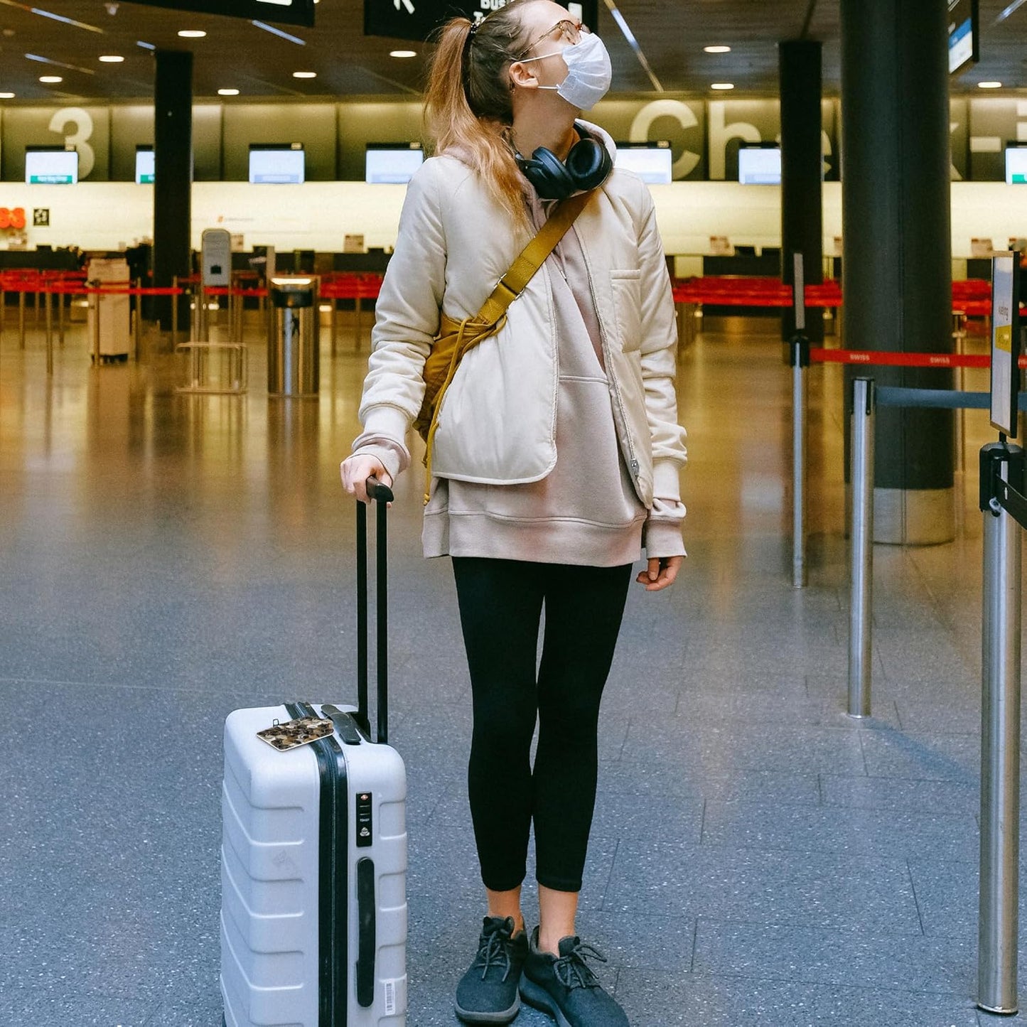 Gold Ink Hexagon Texture Luggage Tags 2PCS PU Leather Suitcases Tag with Stainless Steel Loop and Privacy Name Address Cover Label Card for Women Men Travel