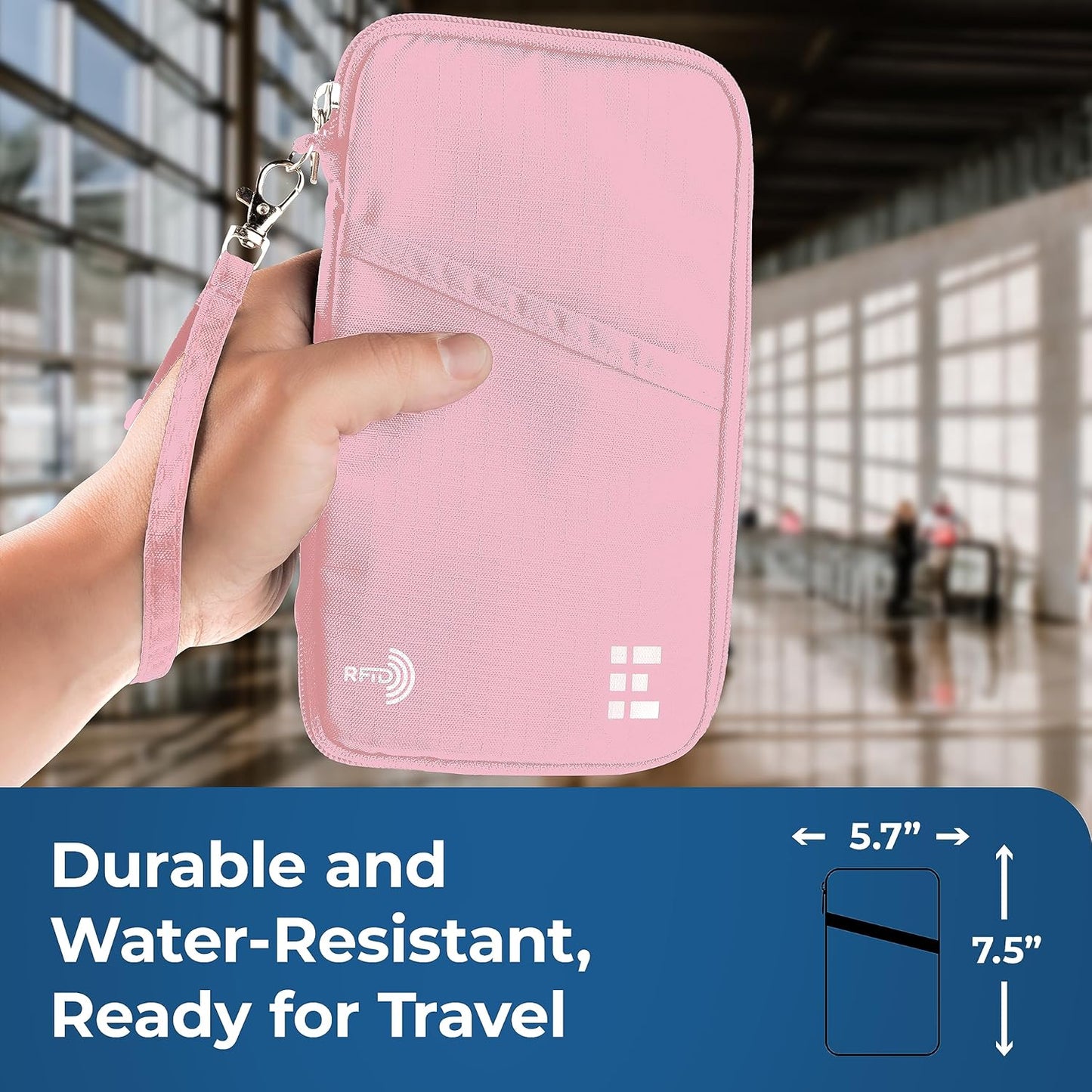 Passport Holder Family up to 6 Passports, Large Passport Wallet and Premium Travel Document Holder Organizer with RFID Anti-Theft Blocking - 7 Bonus RFID Blocking Sleeves - Rose