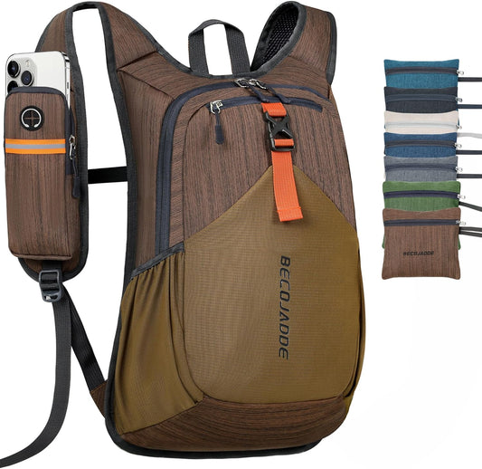 15L Small Hiking Backpack for Men Women Foldable Packable Back Pack Ultralight Hiking Daypack for Travel Camping Outdoor, Chocolate Brown