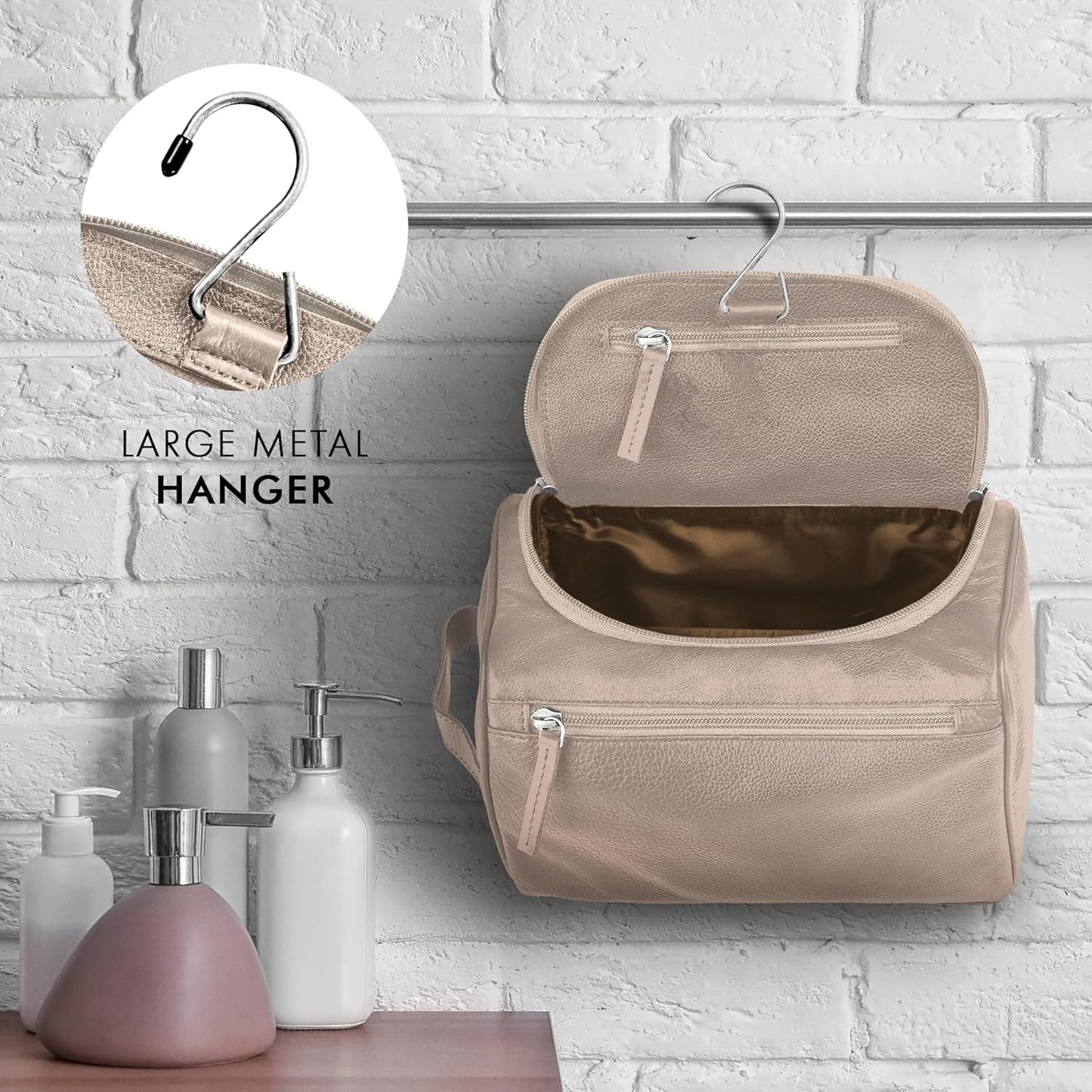 ELIZO Premium REAL Leather Toiletry Bag for Men Dopp Kitt Hanging Mens Toiletry Large TSA Toiletries Bag Shaving Grooming Bag Organizer Cream