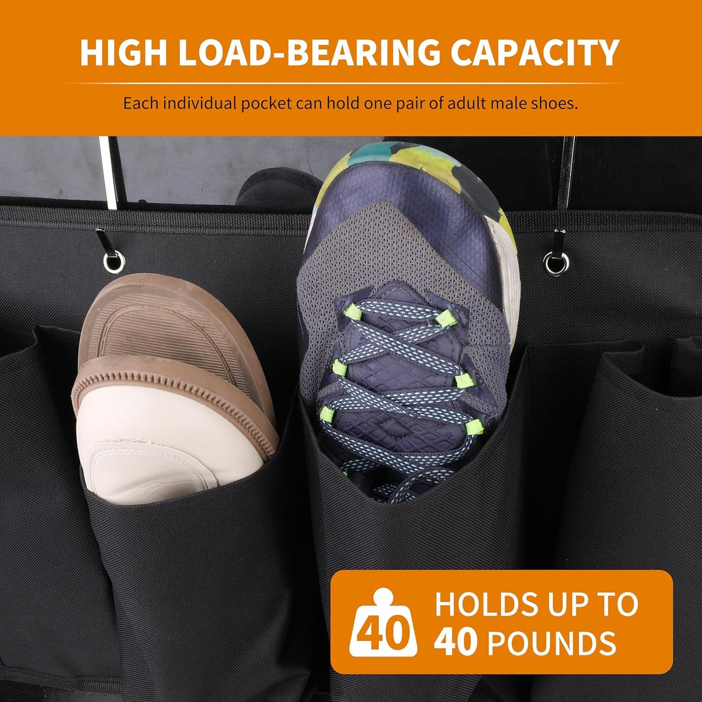 RV Shoe Pockets 6 Large Pockets Heavy Hanging Bedside Storage Organizer with Sturdy Hooks for Shoes, Toys and Tools