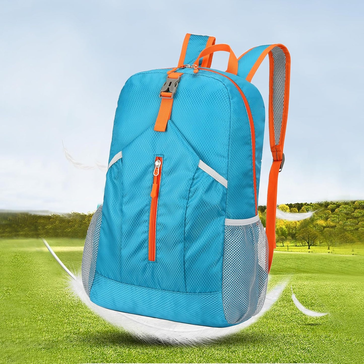 25L Hiking Backpack Foldable Sports Daypack Camping Collapsible Bag Water Repellent Lightweight Travel Men Women (Blue)