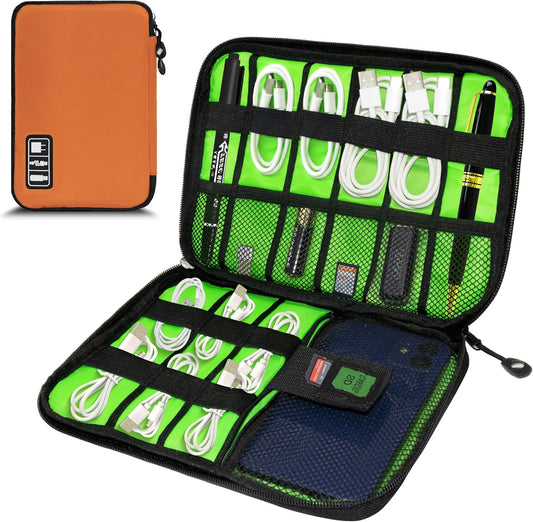 Electronics Organizer,Travel Cord Organizer Pouch, Portable Cable Organizer Bags,Travel Electronic Accessories Storage Case for Cables, Cords, Charger, Phone (Orange)