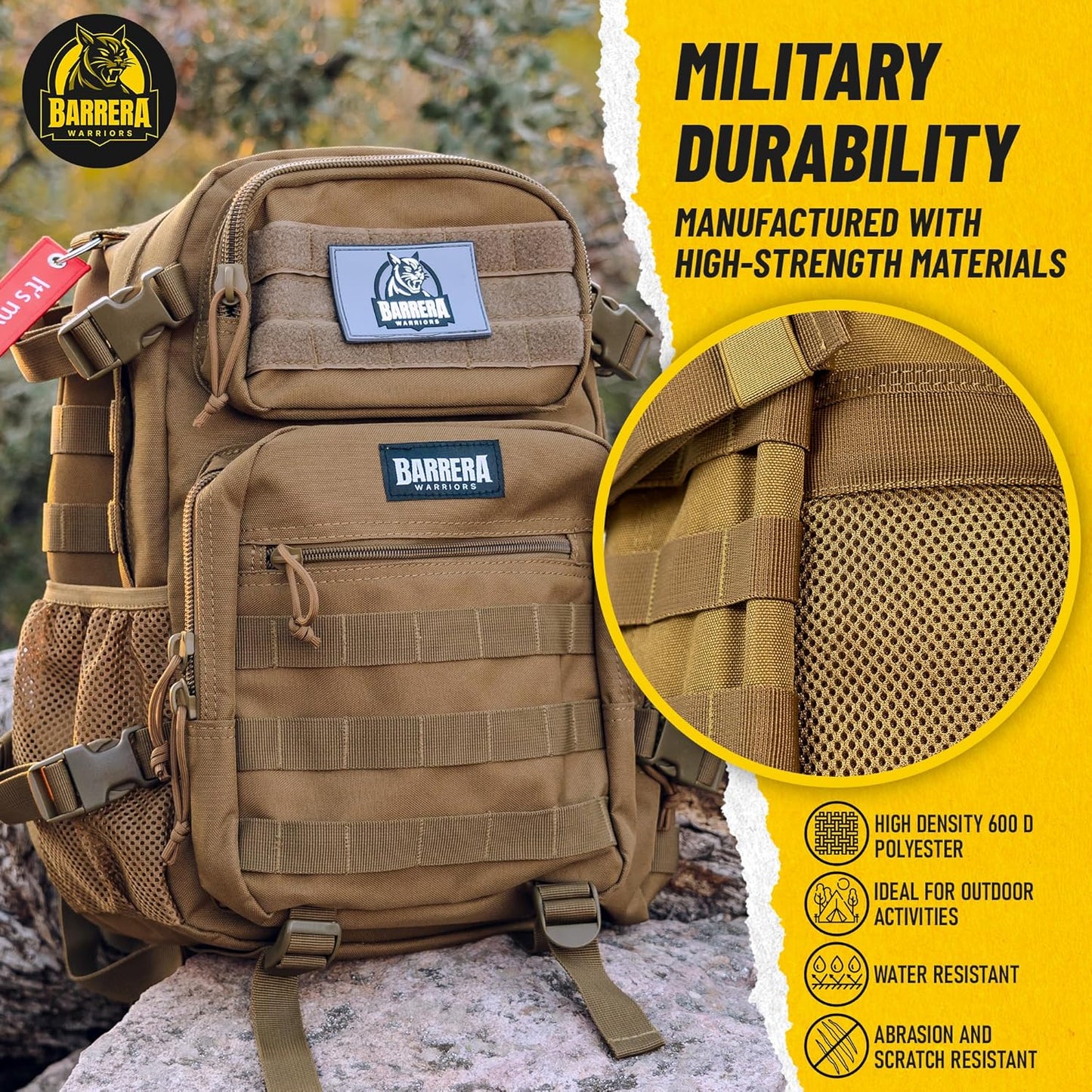 25 L Tactical Backpack: durable military-style backpack with MOLLE system for everyday use, travel, gym, hiking, fishing, camping, and outdoor sports.(COYOTE BROWN 25L)