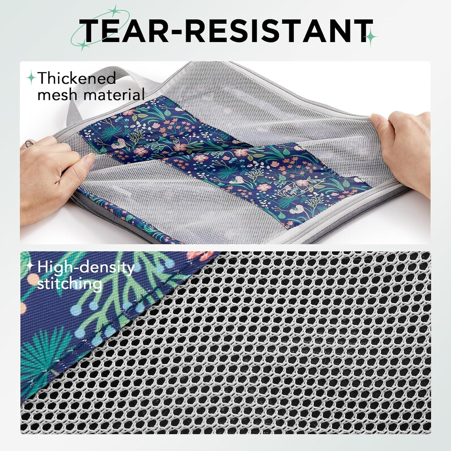 2 Set Compression Packing Cubes for Travel Essentials,Compressible Expandable Packing Cubes for Suitcase,OlarHike Luggage Organizer Bags for Travel(Dark Blue Floral)