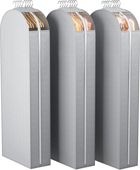 10" Gusseted Garment Bags for Hanging Clothes with clear window, 60" Suit Bags for Open Closet Storage, Clothing Cover for Coat, Dress, Jacket, Shirt, Fur Wardrobe Protector, 3 Packs