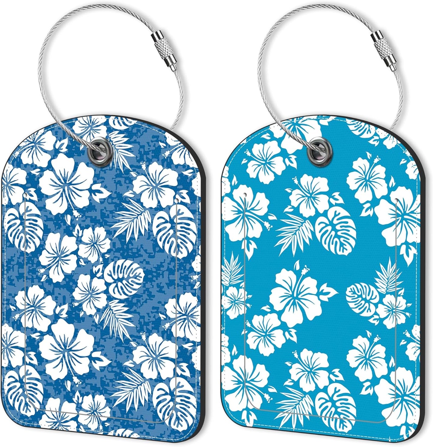 2 PCS Leather Luggage Tags for Suitcase Blue Hibiscus Travel Luggage Tag with Privacy Flap Name ID Label and Metal Loop for Travel Bag Suitcase