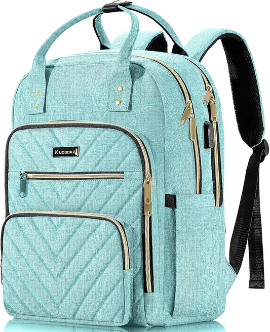 Laptop Backpack for Women, High School Bookbag for Girls with USB Port Charging, 15.6 Inch Water Resistant Computer Bag for Work, Travel College Back Pack Purse Gifts for Student Teacher, Light Green