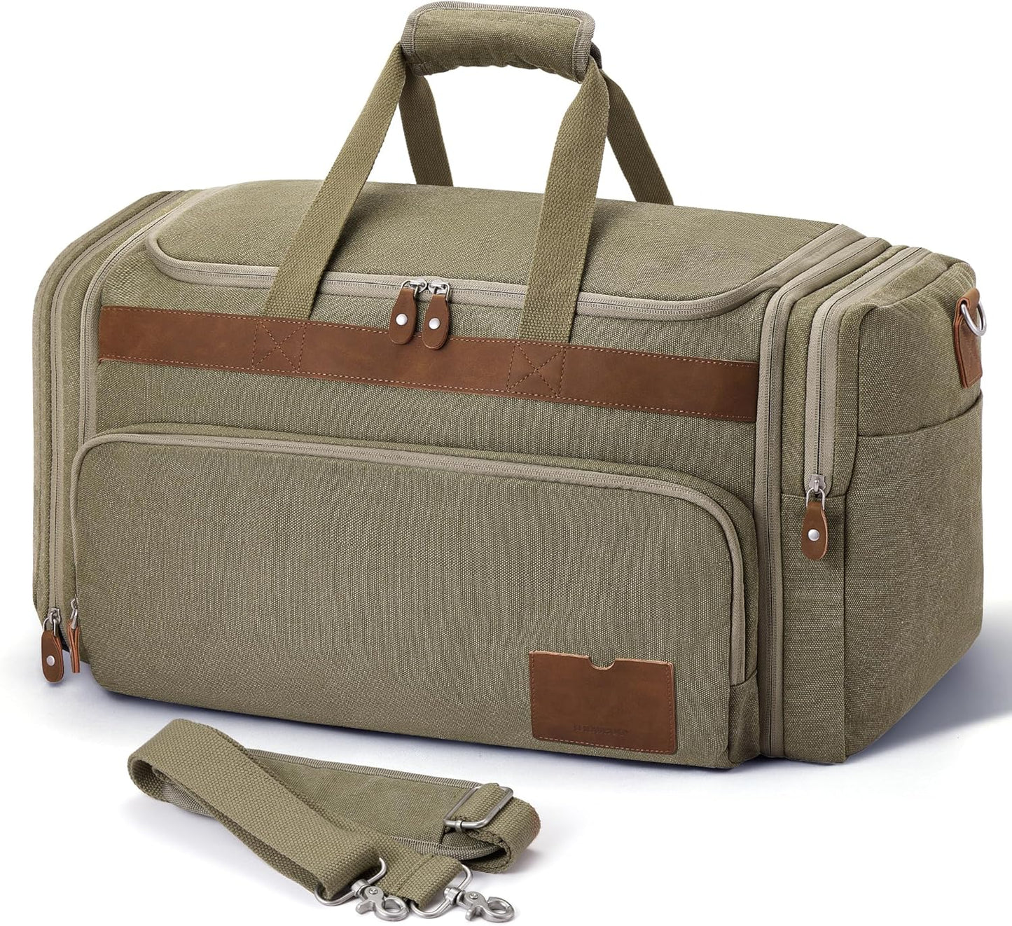 SHOWKOO Duffle Bag for Travel 60L Expandable Canvas Travel Bag Durable Vintage Weekender Overnight Carry On Bag for Men(Army Green)