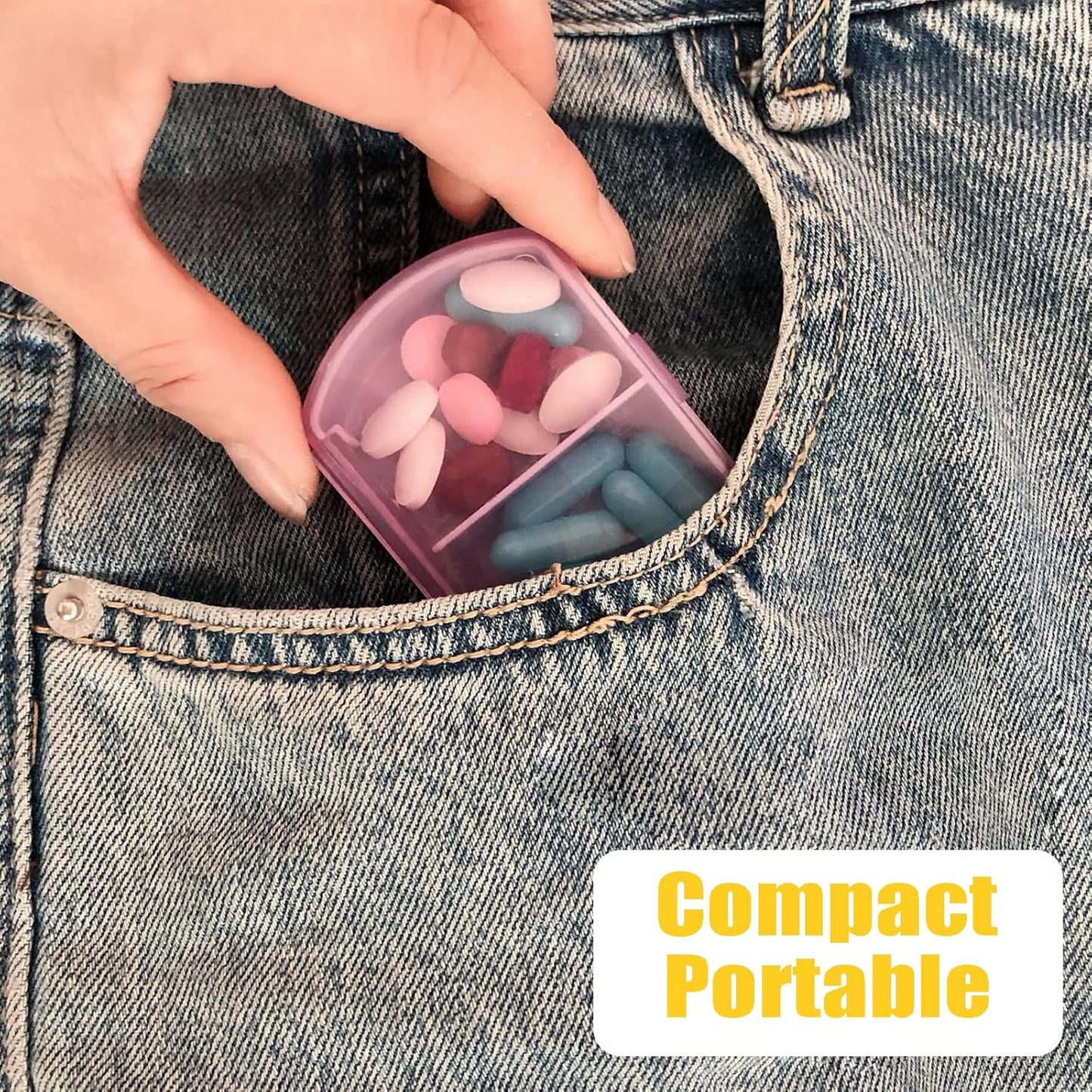 2PCS Small Pill Case Travel Pill Box Cute Pill Organizer for Purse Portable Daily Medicine Organizer 2 Compartment Pill Holder for Vitamins, Fish Oil, Supplements