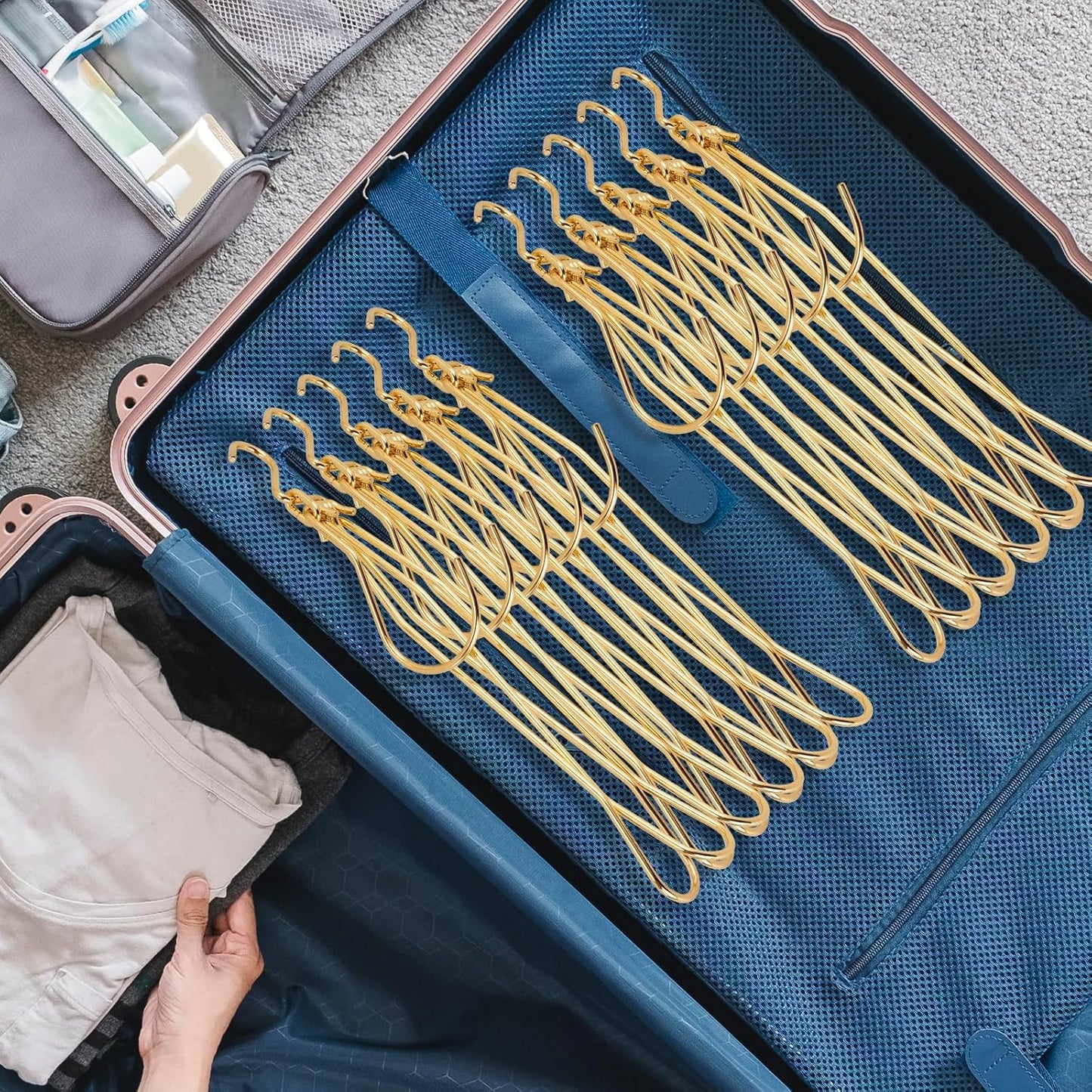 VWV 10P Gold Hanger, 15.35 Inch Fashion Metal Folding Clothes Hanger, Lightweight and Sturdy Folding Clothes Hanger Perfect for Hotels, Traveling, Camping, etc.