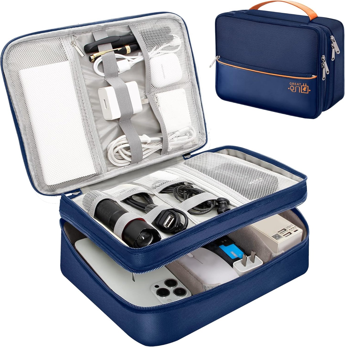 SELLYFELLY Electronics Travel Organizer, Double Layer Cable Organizer Bag Watreproof Electronics Accessories Storage Bag for Cord, Charger, Phone, Power Bank, Hard Drive