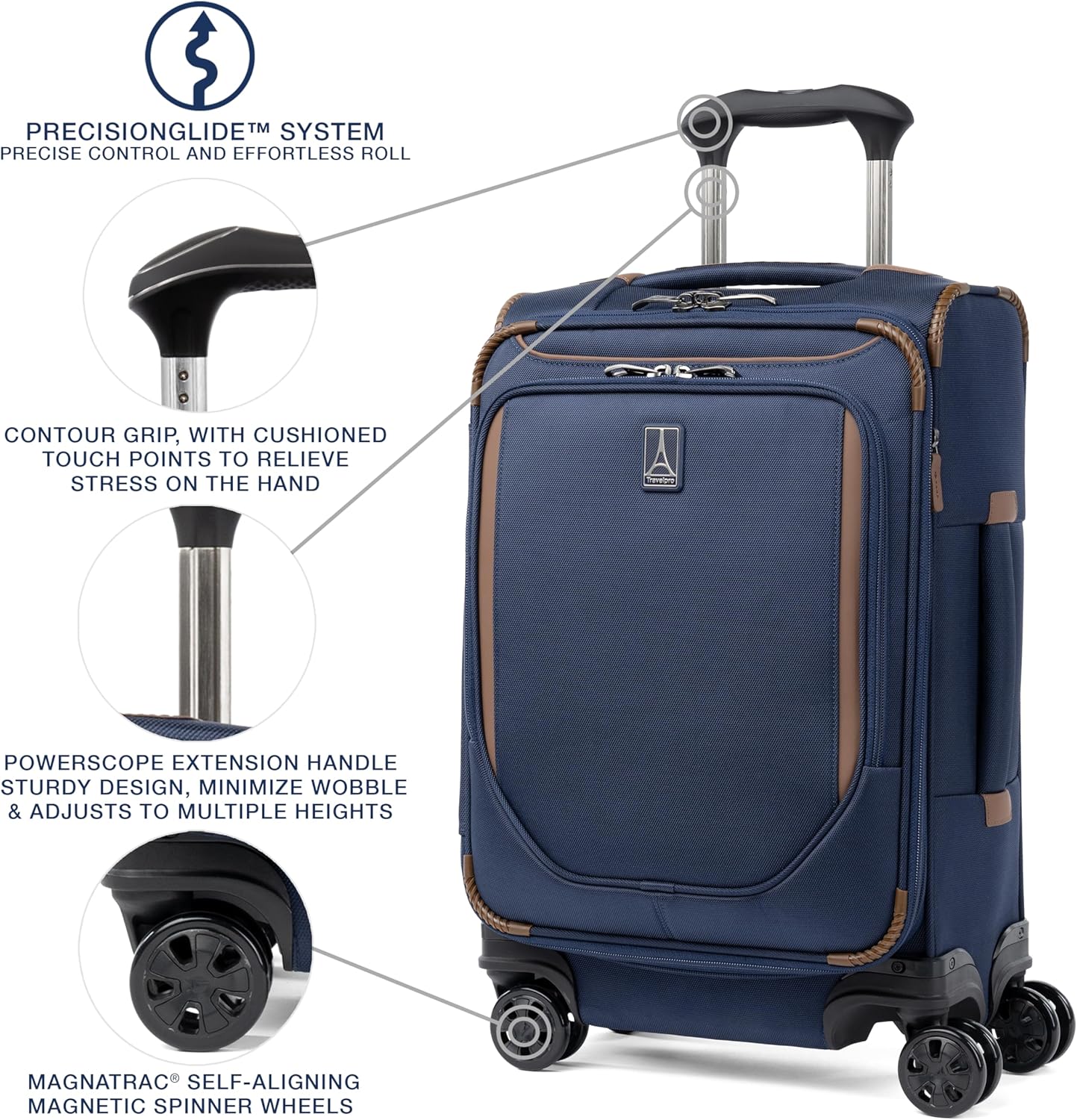 Travelpro Crew Classic Lightweight Softside Expandable Carry on Luggage, 8 Wheel Spinner Suitcase, Men and Women, Compact Carry On 20-Inch, Patriot Blue