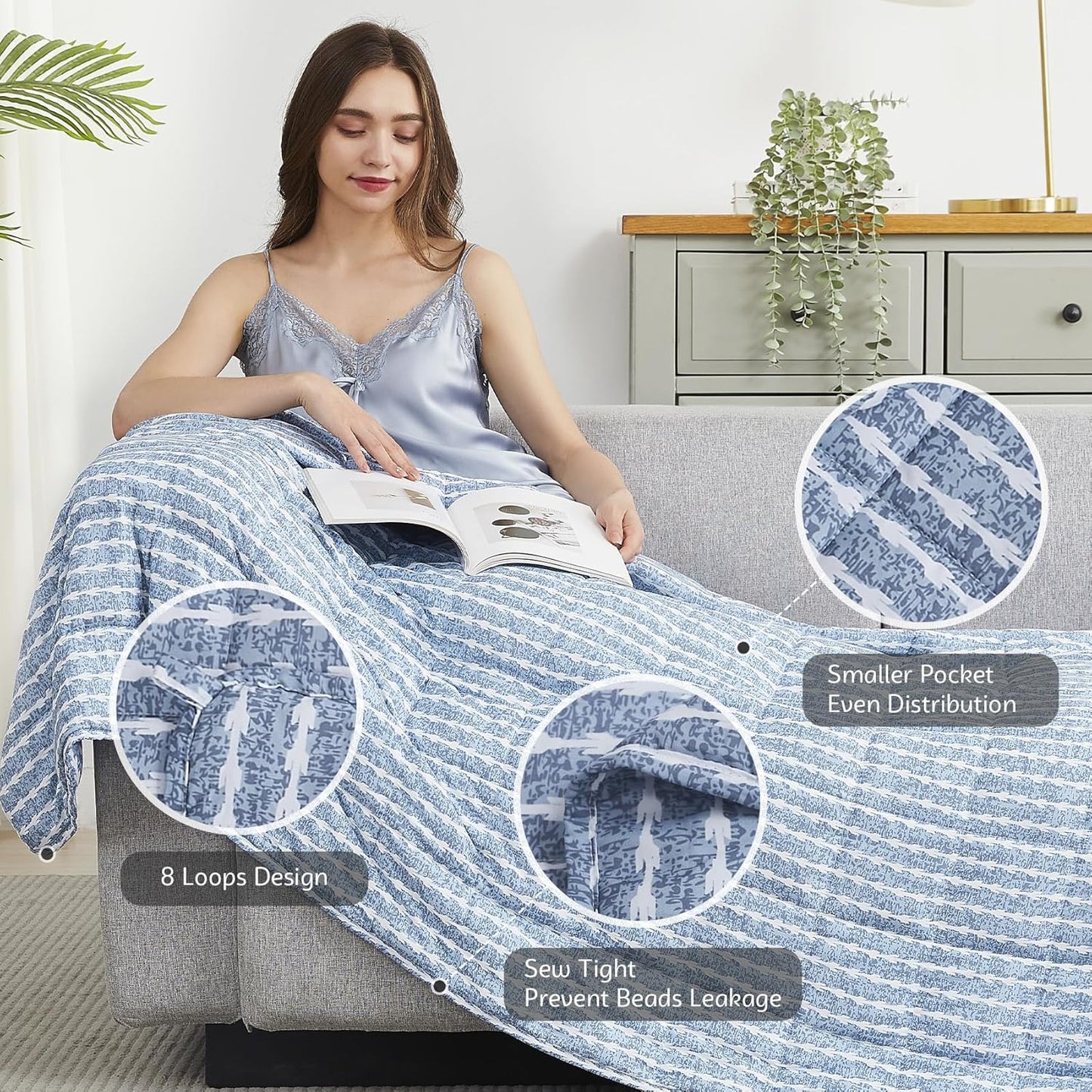 L'AGRATY Weighted Blanket - 48"x72" 20lbs Cooling Breathable Heavy Blanket Microfiber Material with Glass Beads for Adult All-Season Summer Fall Winter Soft Thick Comfort
