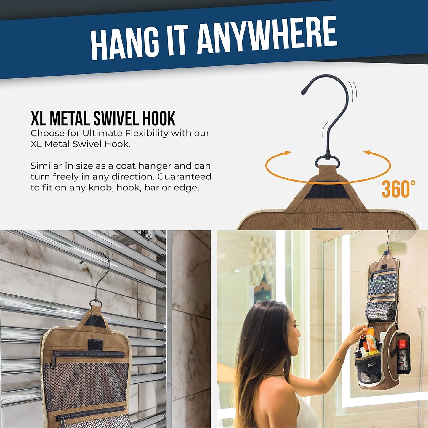 DD D&D Wanderlust D&D Hanging Travel Toiletry Bag for Men and Women – Cosmetics, Makeup and Toiletries Organizer Kit with 10 Compartments, YKK Zippers, XXL Metal Swivel Hook, Water-Resistant Nylon