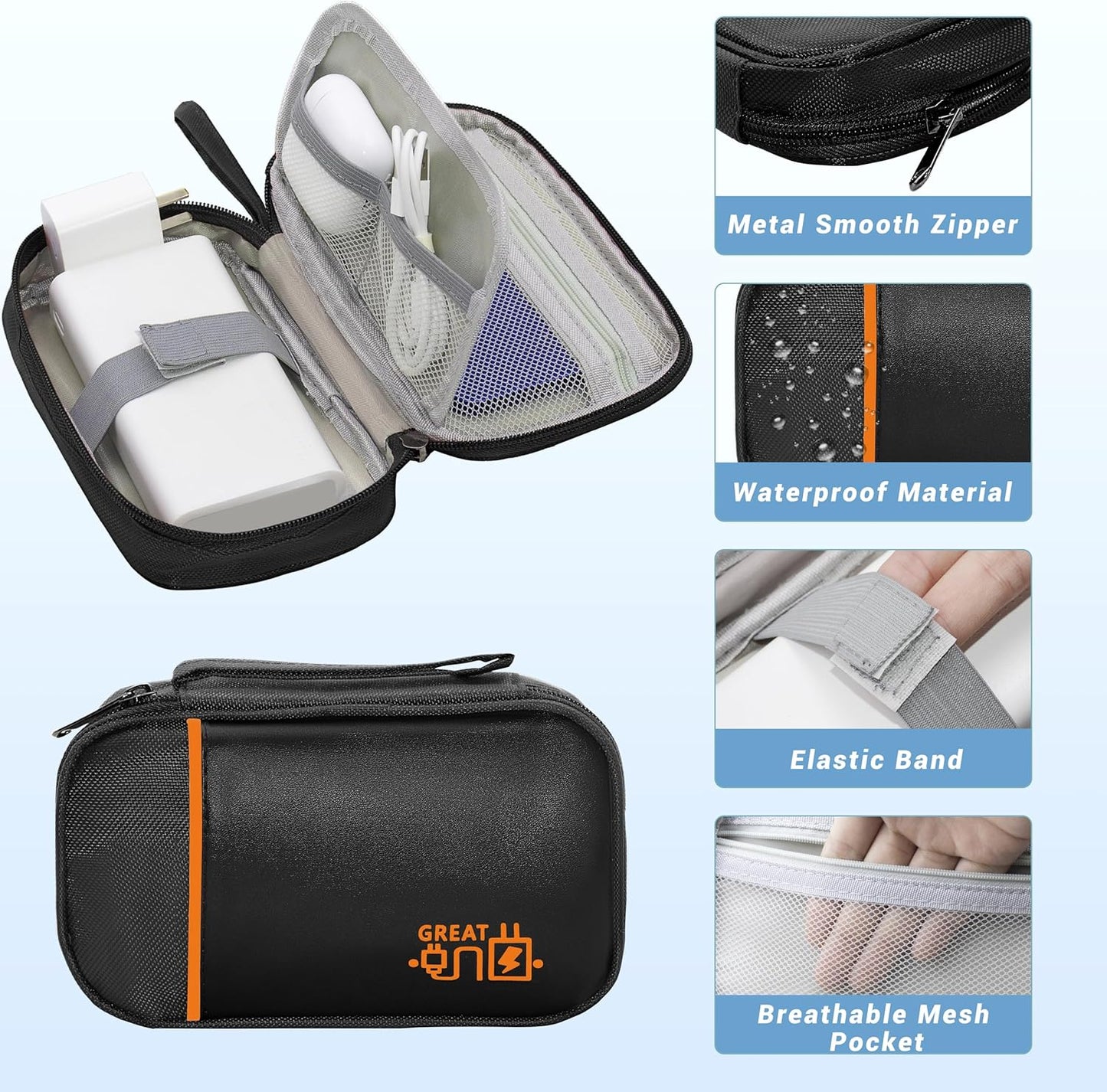 Electronics Organizer,Travel Cord Organizer Pouch, Portable Cable Organizer Bags, Waterproof Electronic Accessories Storage Case for Cables, Cords, Charger, Phone (Single Layer-Small-Black)