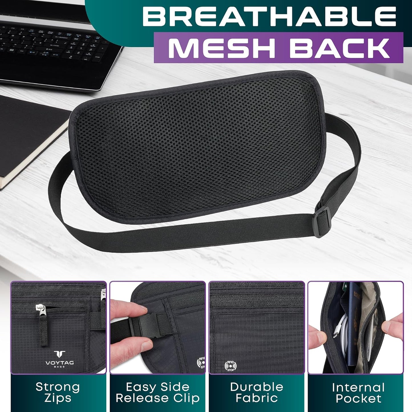 Travel Money Belt & Passport Holder - RFID Blocking Slim Travel Wallet & Fanny Pack for Men and Women - Essential Travel Pouch for Cash, Credit Cards, and Documents (Beige)