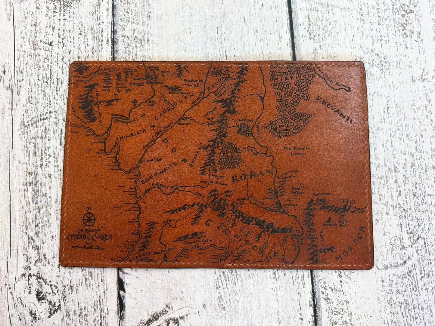 Handmade Leather Passport Wallet with Ancient Map Design, 4 Pockets, Genuine Brown Leather - 1LE