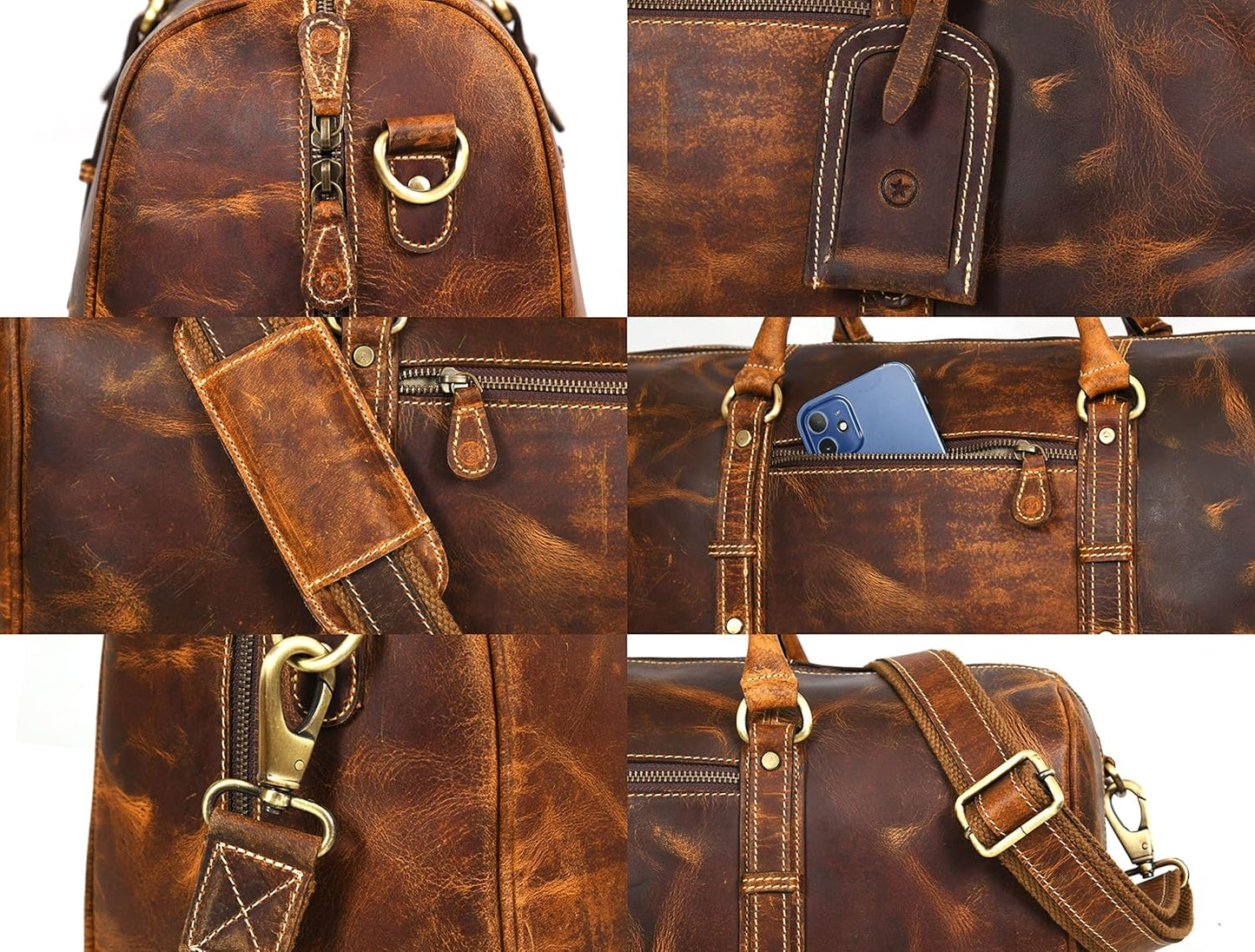 Leather Duffel Bag for Men & Women Travel, Weekend, Overnight, Gym Bag