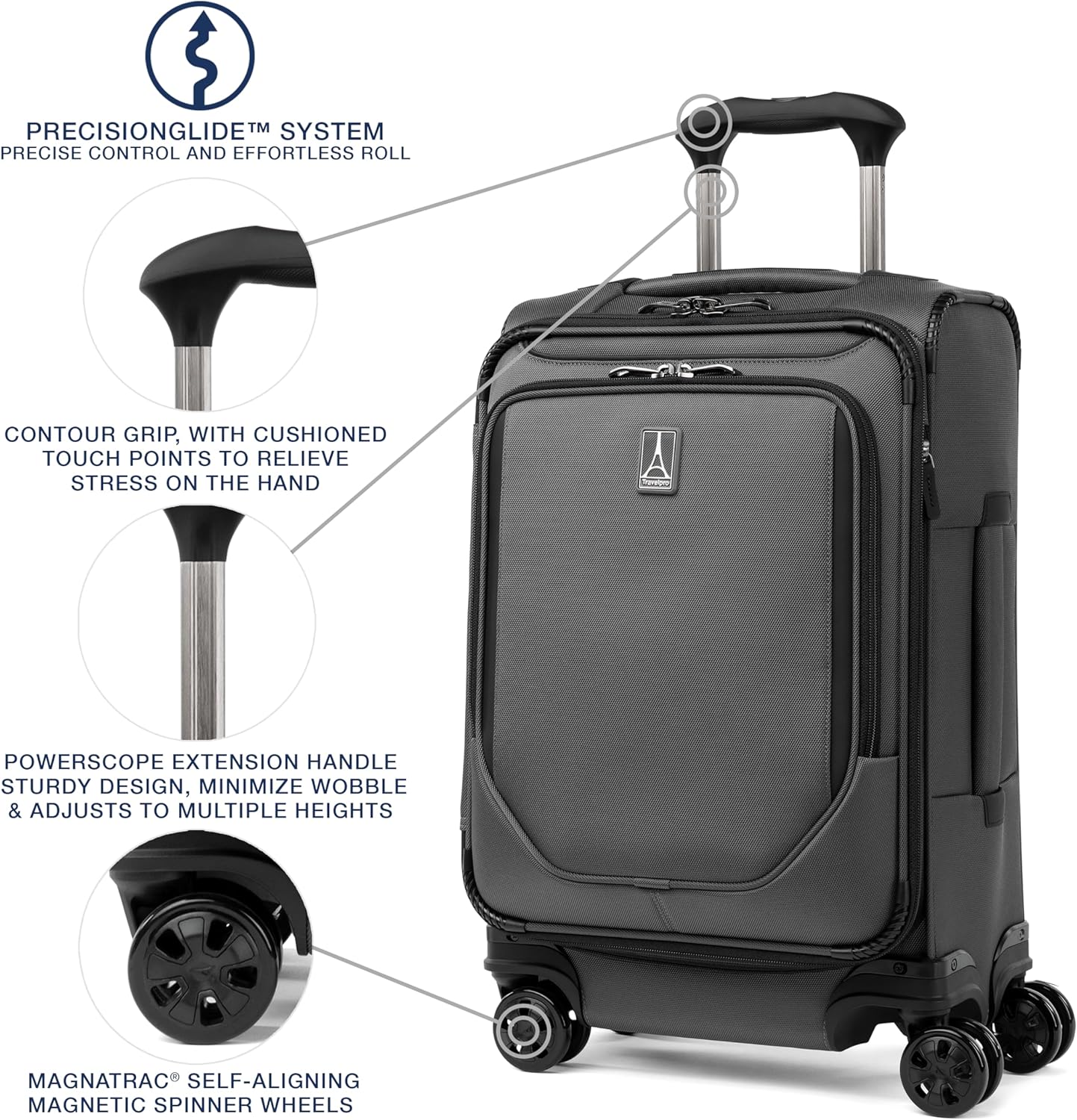 Travelpro Crew Classic Lightweight Softside Expandable Carry on Luggage, 8 Wheel Spinner Suitcase, Men and Women, Compact Carry On 20-Inch, Titanium Grey