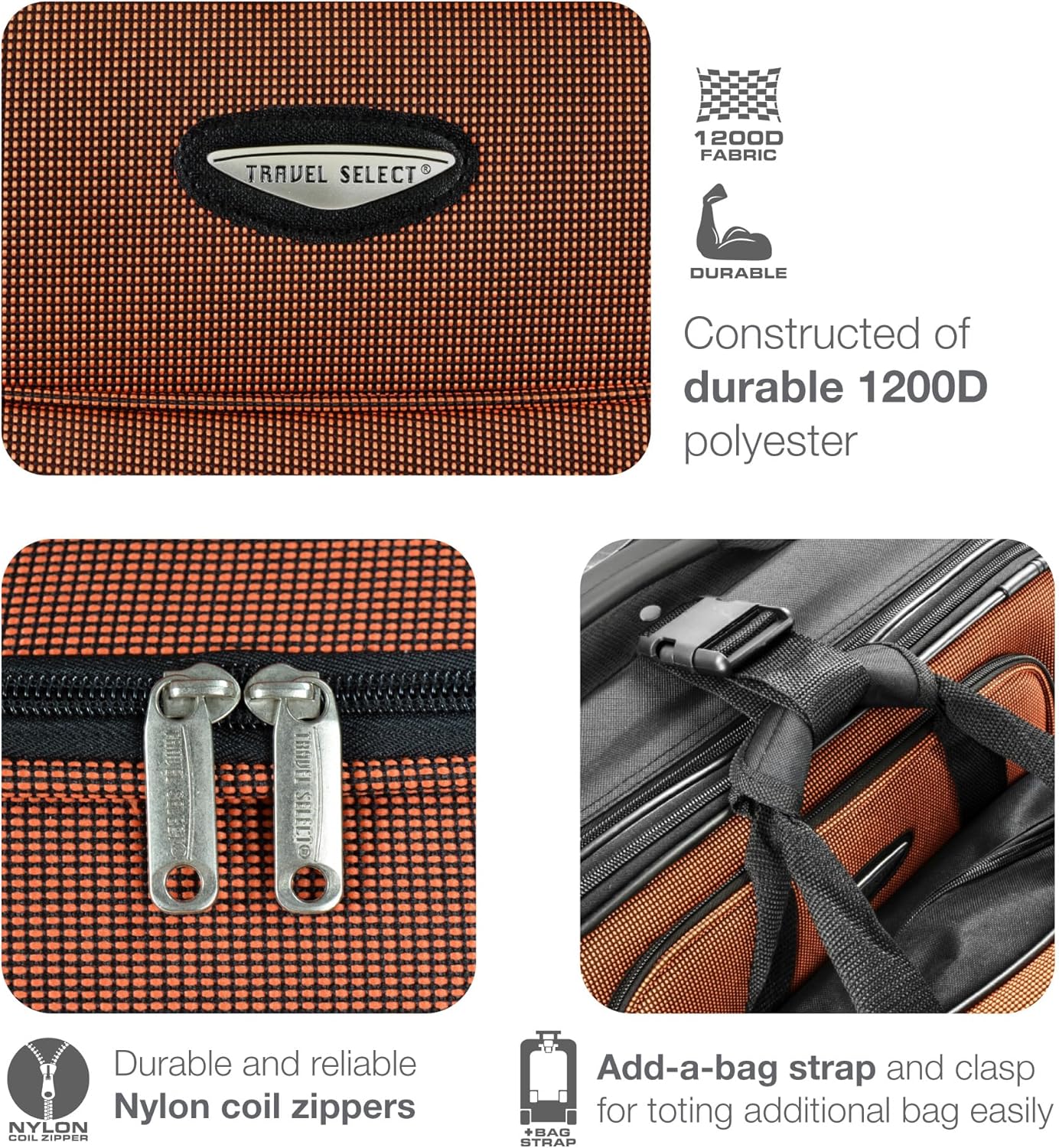 Travel Select Amsterdam 25-Inch Softside Expandable Rolling Upright Luggage, Lightweight 2-Wheel Suitcase with Push-Button Handle, Orange