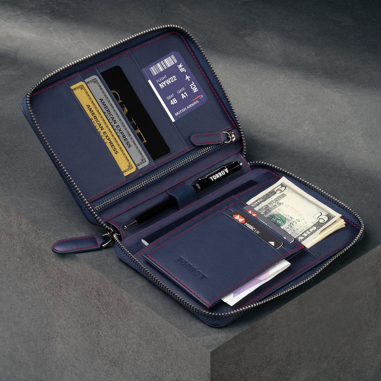 TORRO Travel Wallet – Genuine Leather Travel Organiser with Passport Holder and Detachable Cardholder
