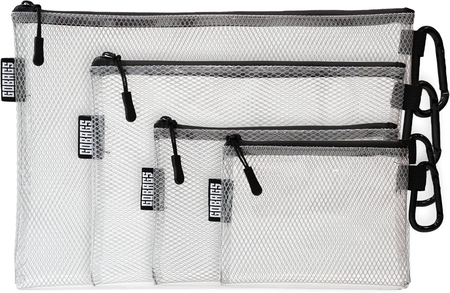GOBAGS Air Production Multi‑Size Clear Zipper Pouch (4‑Pack) – Cable Organizer & Travel Gear Bag for Electronics, Camera Accessories, Tool Pouch & Small Tech Storage
