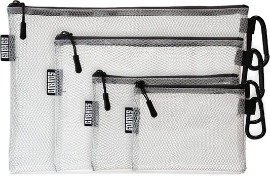 GOBAGS Air Production Multi‑Size Clear Zipper Pouch (4‑Pack) – Cable Organizer & Travel Gear Bag for Electronics, Camera Accessories, Tool Pouch & Small Tech Storage