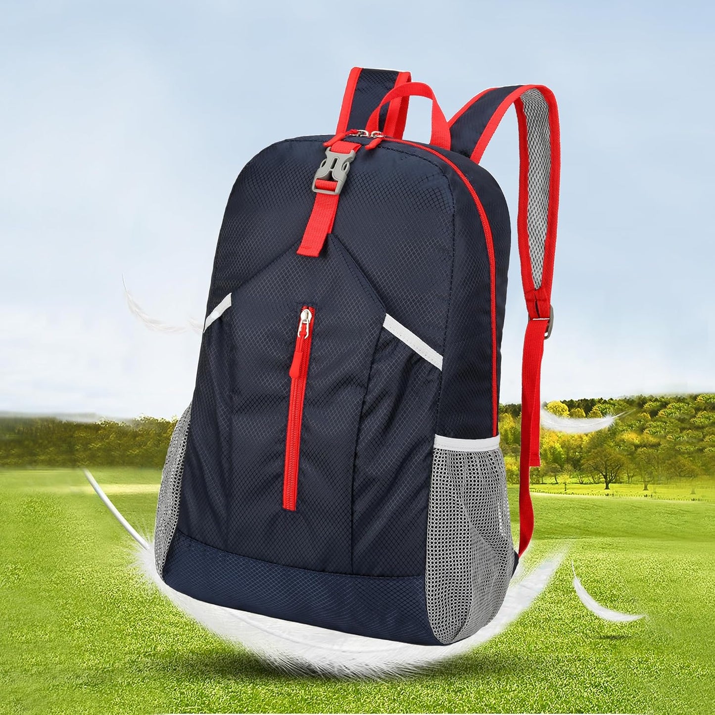 25L Hiking Backpack Foldable Sports Daypack Camping Collapsible Bag Water Repellent Lightweight Travel Men Women (Dark Blue)