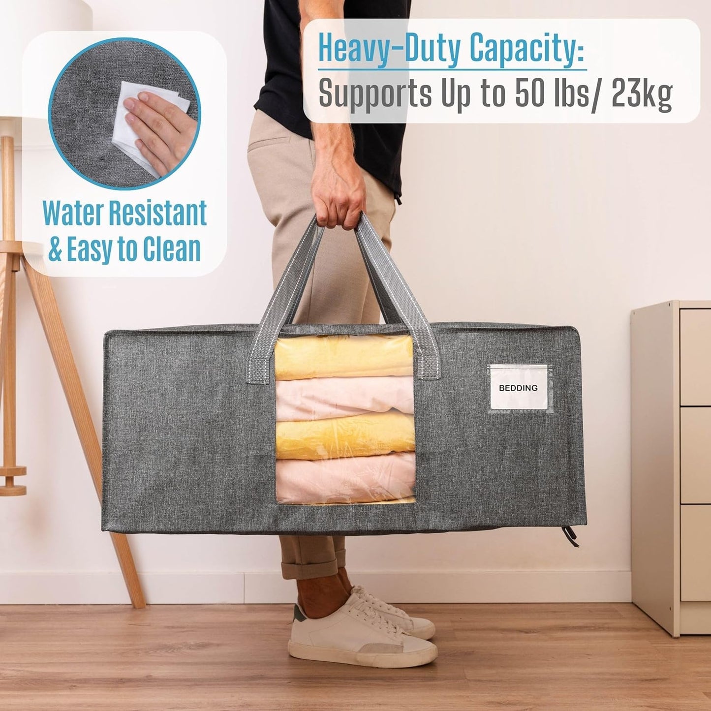 VENO 10 Pack Moving Bags Extra Large Storage Bags for College Move-In, Heavy-Duty Storage Totes, Packing Boxes, and Wardrobe Moving Supplies - Durable Laundry Bags for Clothes (Gray w/Window, 10 Pack)