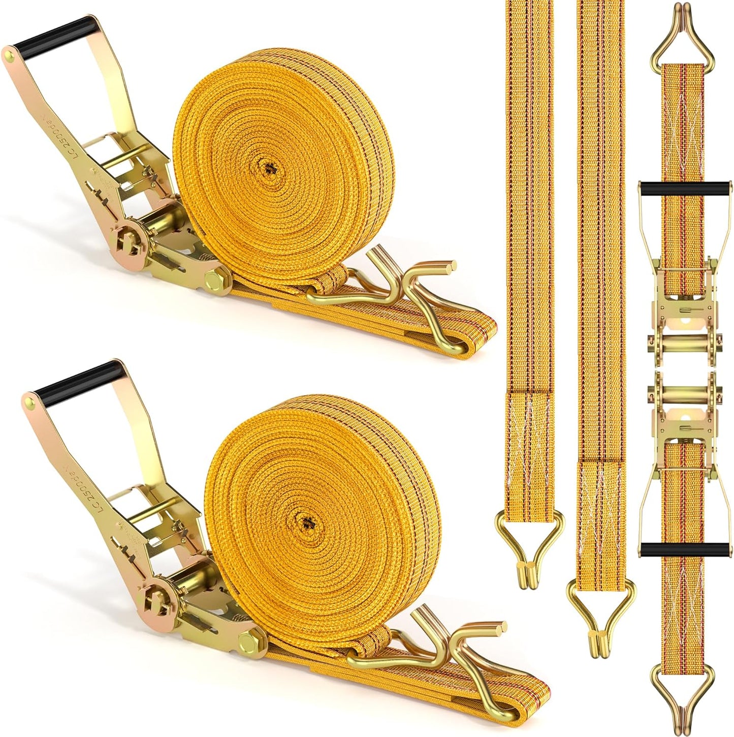 2Pack Ratchet Straps Heavy Duty, 2” 32Ft Tie Down Straps Ratchet, Tie Down Ratcheting with Double J Hook, 4000 LB Break Strength Cargo Strap Ratcheting for Moving, Trailers, Motorcycles and Car Roof