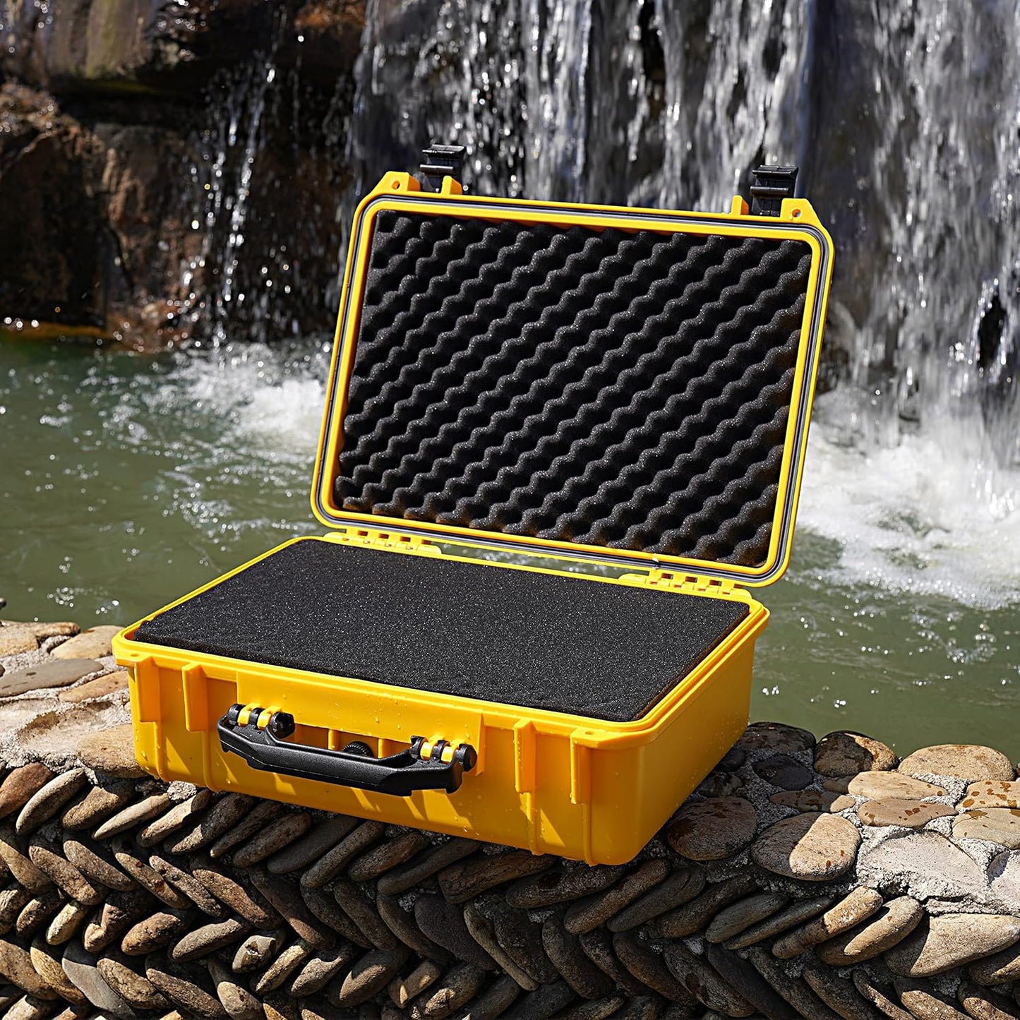 MEIJIA Portable Waterproof Hard Camera Case, Dry Case with Customizable Fit Foam, Protection for camera, drones,telescopes,18.5 x14.06x6.93inches(Yellow)