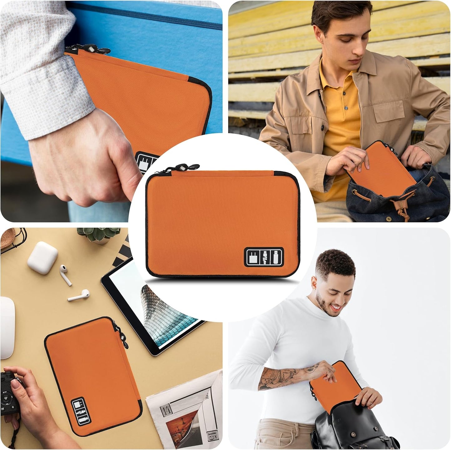 Electronics Organizer,Travel Cord Organizer Pouch, Portable Cable Organizer Bags,Travel Electronic Accessories Storage Case for Cables, Cords, Charger, Phone (Orange)