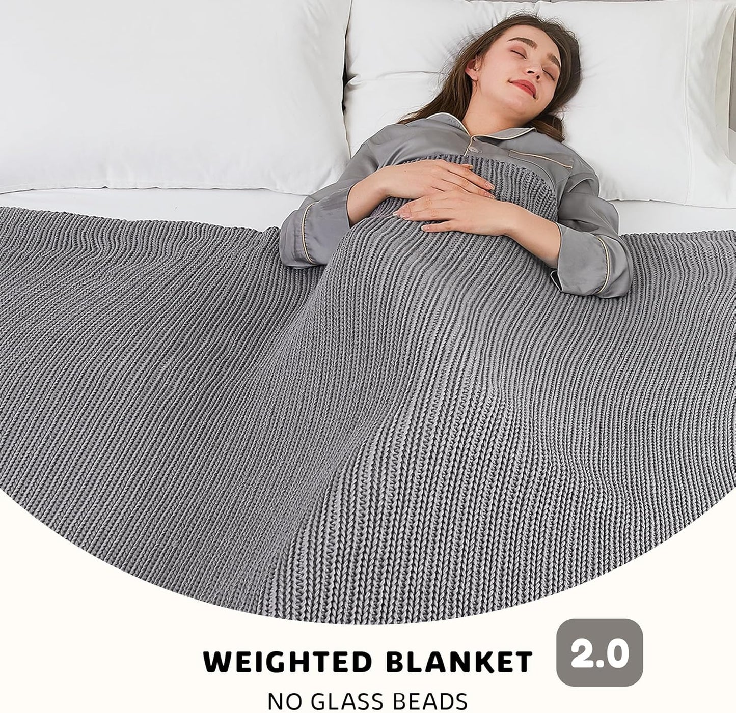 L'AGRATY Knitted Weighted Blanket - 60"x80" 15lbs Cooling Chunky Knit Heavy Blanket for Adults Braided Crochet Throw Thick Cable Yarn Knit Decorative No Beads Evenly Weighted Machine Washable