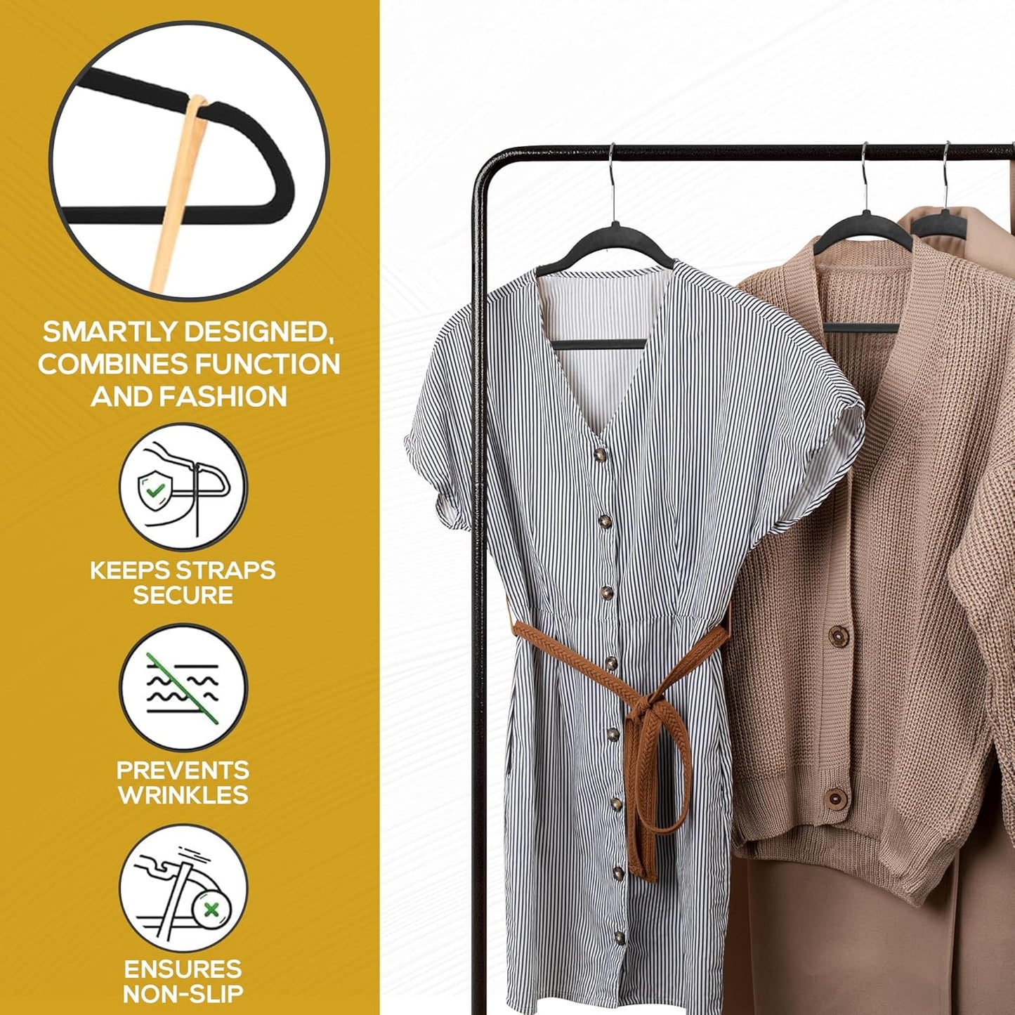 Premium Black Velvet Hangers 30 Pack – Space Saving Felt Hanger, Non Slip Clothes Hangers for Closet, Heavy Duty Hanger for Coats, Shirts & Pants, 360° Swivel Hook, Hold Up to 10lbs