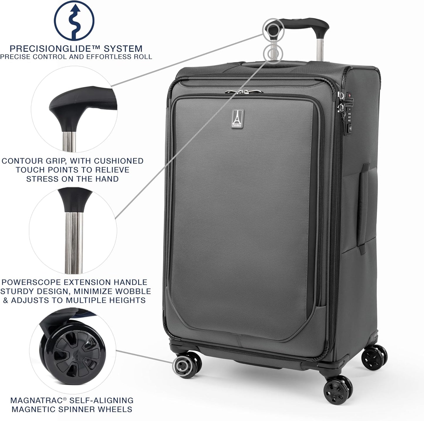 Travelpro Crew Classic Lightweight Softside Expandable Checked Luggage, 8 Wheel Spinner Suitcase, TSA Lock, Men and Women, Checked Large 29-Inch, Titanium Grey