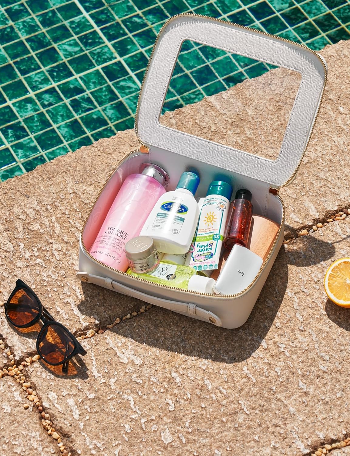 Popvibe Clear Makeup Bag Travel Cosmetic Case Transparent Toiletry Bag with Zipper, Portable Make Up Organizer Traveling Compact Car Bag for Essentials