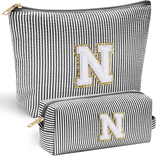 YOOLIFE Cute Makeup Bag for Women, Personalized Women Gifts Makeup Pouch for Girlfriend Bridesmaid Wife | Cosmetic Travel Toiletry Bag for Her Mom | Birthday Gift Idea for Friend Female Sister Black N