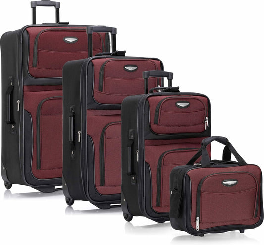 Travel Select Amsterdam 4-Piece Softside Expandable Rolling Luggage Set, Lightweight 2-Wheel Suitcases, Packing Cubes, Travel Tote, Durable Polyester Construction, Burgundy