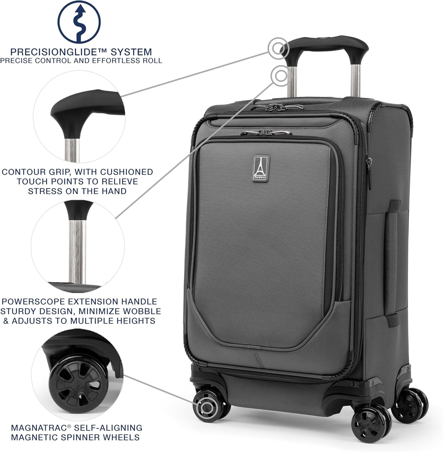 Travelpro Crew Classic Lightweight Softside Expandable Carry on Luggage, 8 Wheel Spinner Suitcase, Men and Women, Carry On 21-Inch, Titanium Grey