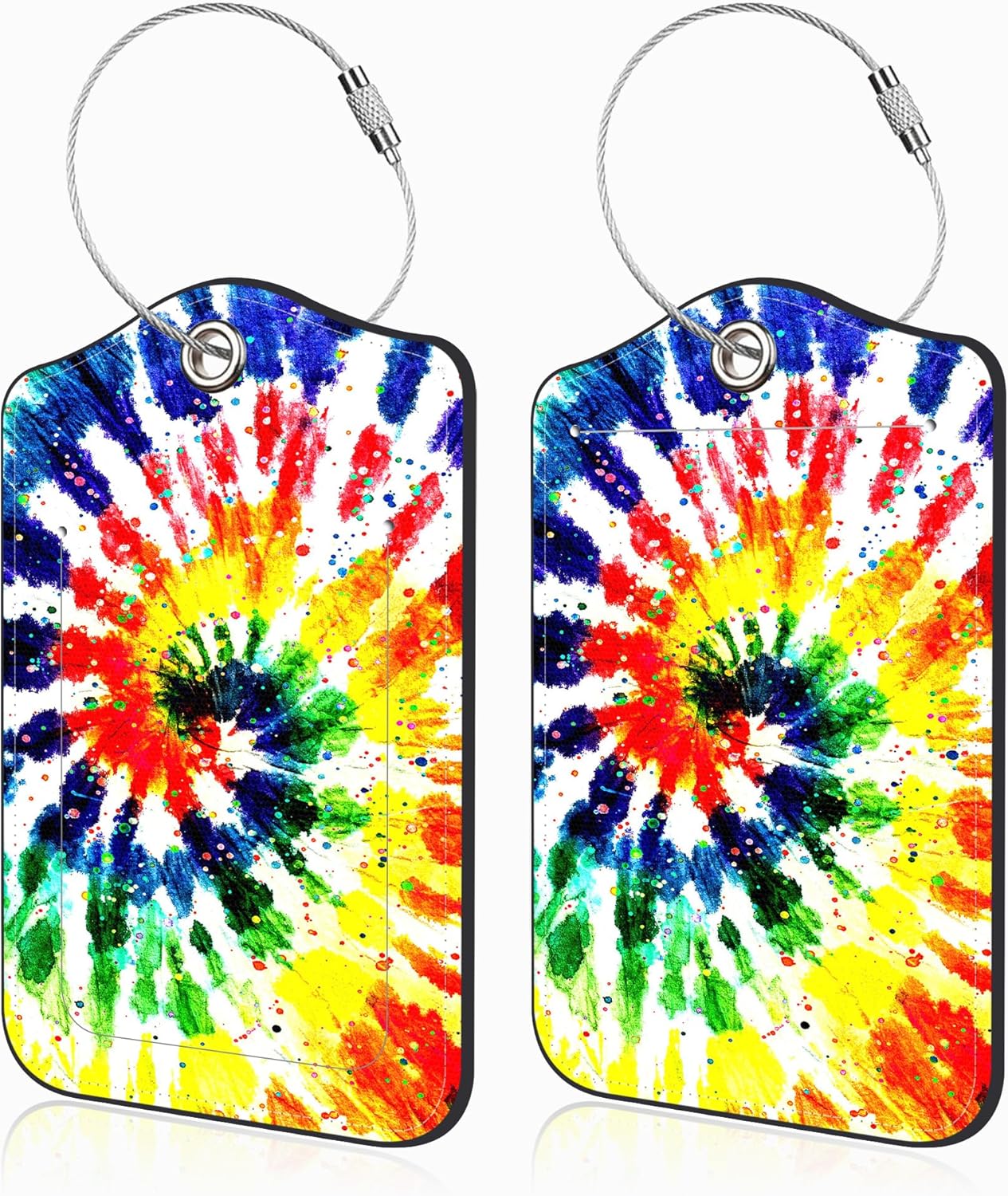 2 Pack Luggage Tags for Suitcases Colorful Rainbow Tie Dye Leather Luggage Tags Privacy Cover ID Label with Stainless Steel Loop and Address Card for Women Men Travel Bag Backpack