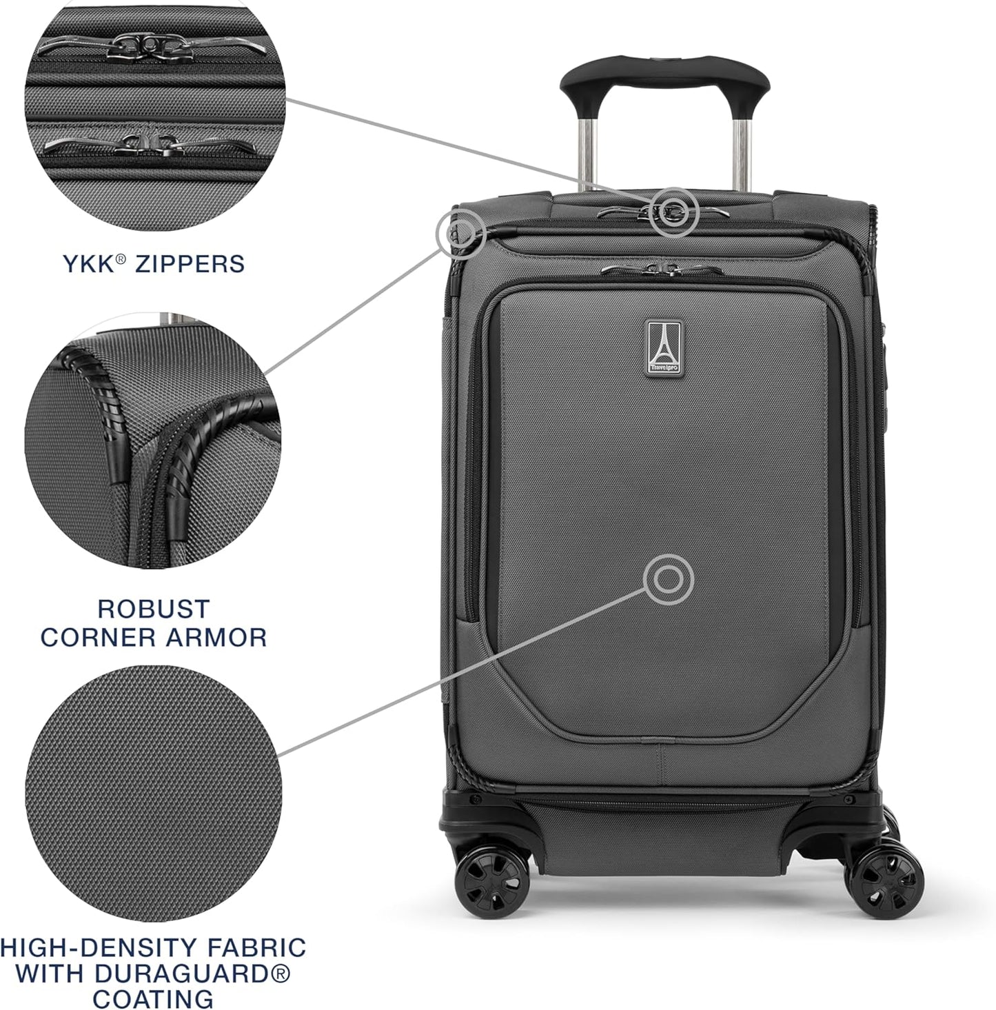 Travelpro Crew Classic Lightweight Softside Expandable Carry on Luggage, 8 Wheel Spinner Suitcase, Men and Women, Carry On 21-Inch, Titanium Grey