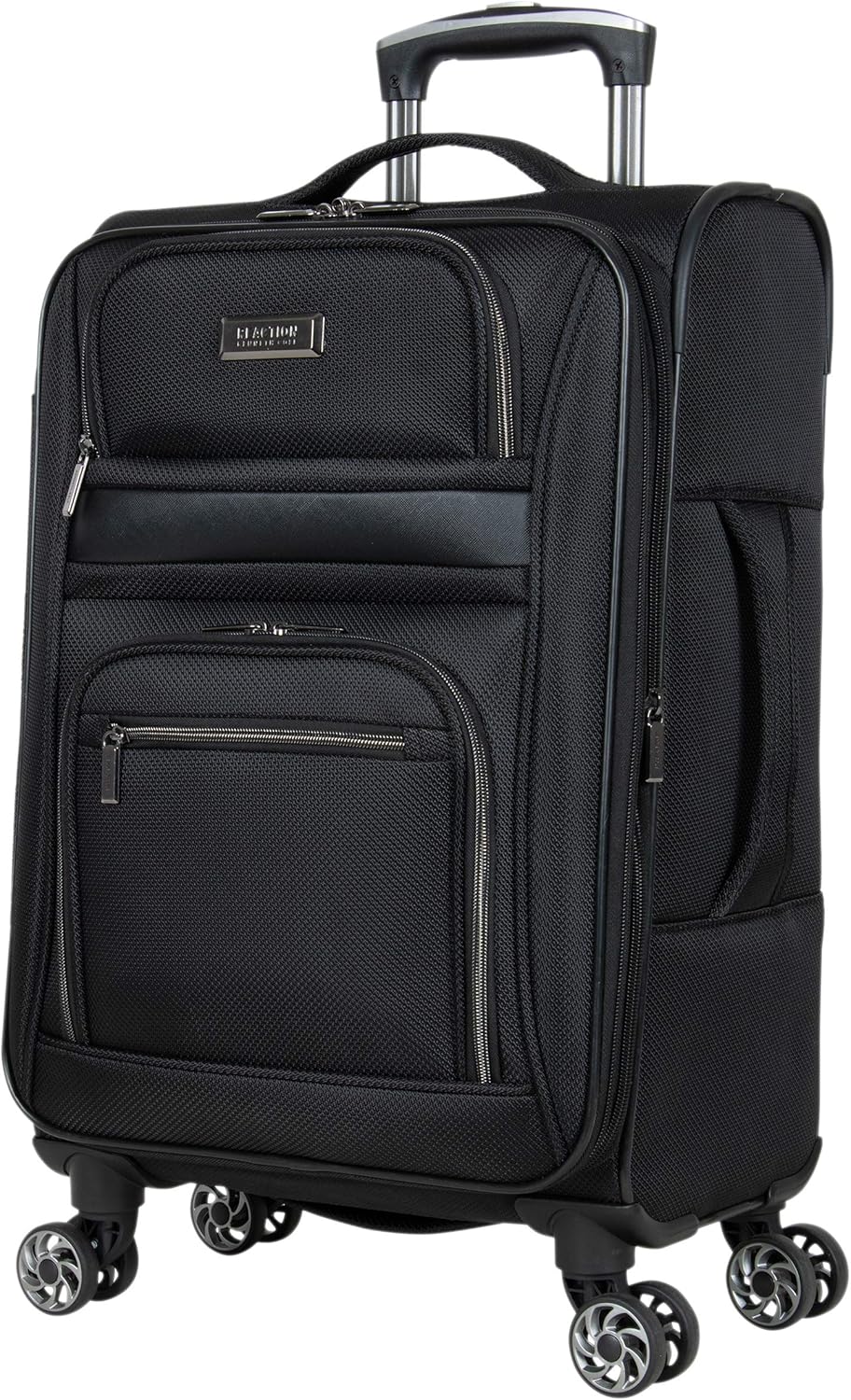 Kenneth Cole REACTION Rugged Roamer Lightweight Softside Expandable 8-Wheel Spinner Luggage, Black, 20-Inch Carry-On