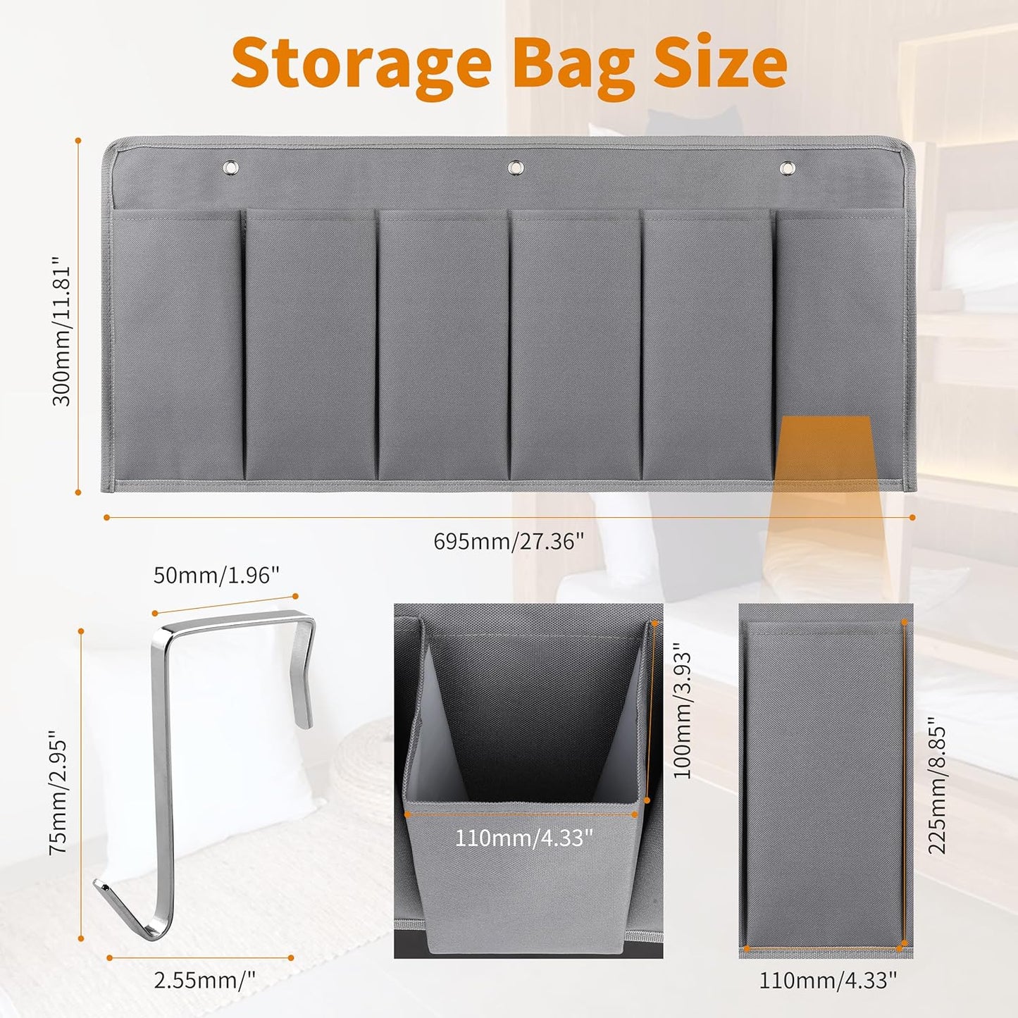 RV Shoe Pockets 6 Large Pockets Heavy Hanging Bedside Storage Organizer with Sturdy Hooks for Shoes, Toys and Tools