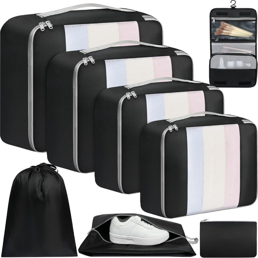 BAGAIL 6 Set/8 Set/10 Set Packing Cubes Various Sizes Packing Organizer for Travel Accessories Luggage Carry On Suitcase