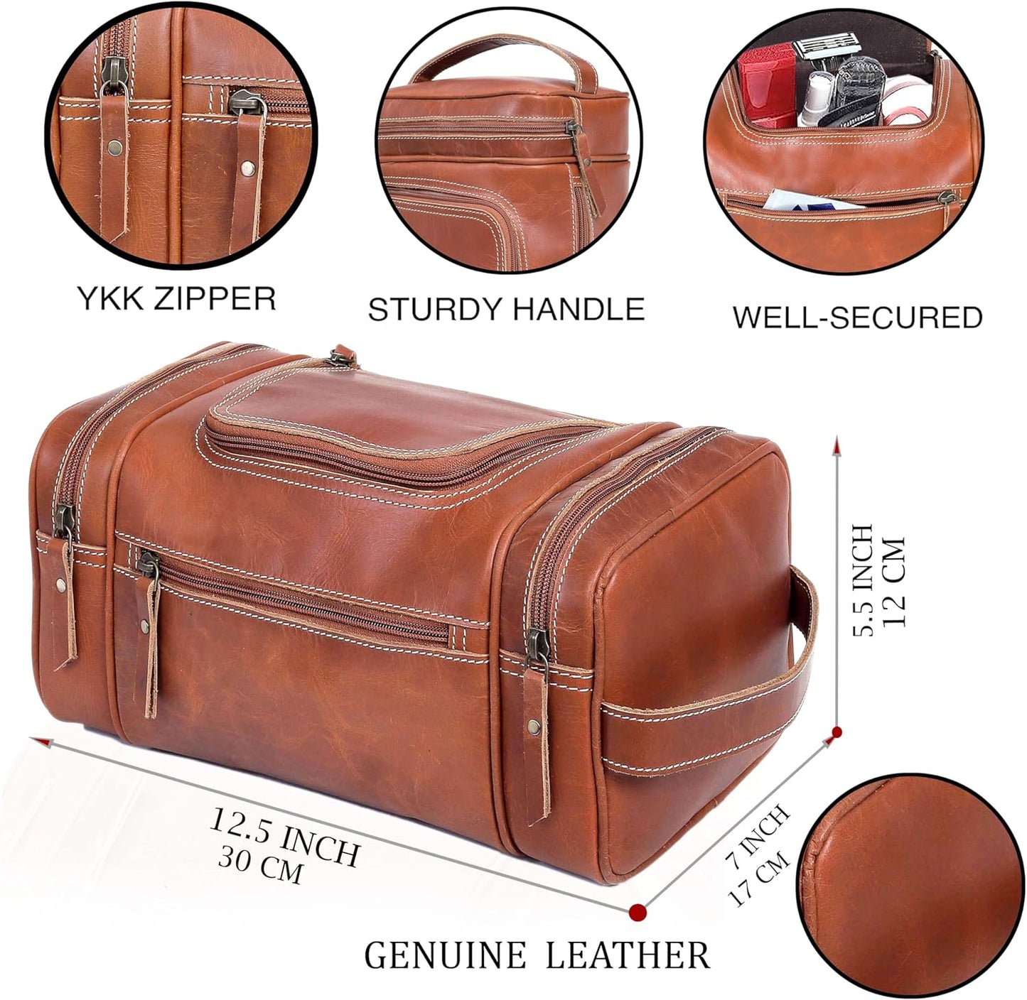 VC VINTAGE COUTURE Leather Toiletry Bag for Men Extra Large Leather Men's Toiletry Bag for Traveling Real Leather Dopp Kit for Men Leather Shaving Bag for Travel