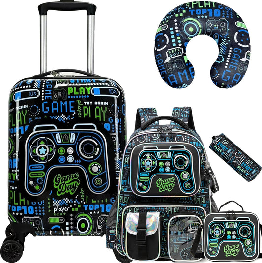 Kid’s Luggage Set 5 Piece Suitcase Set 16’’ Hardside Luggage with Spinner Wheels Girls Boys Carry on Luggage Travel Rolling Luggage Airline Approved